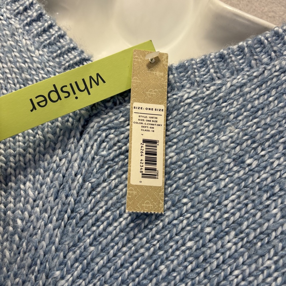 NWT Fieldgear Poncho Sweater Womens One Size Blue Fringe VNeck Holiday Cozy Knit - Picture 5 of 12